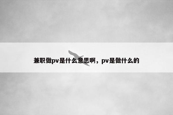 兼职做pv是什么意思啊，pv是做什么的