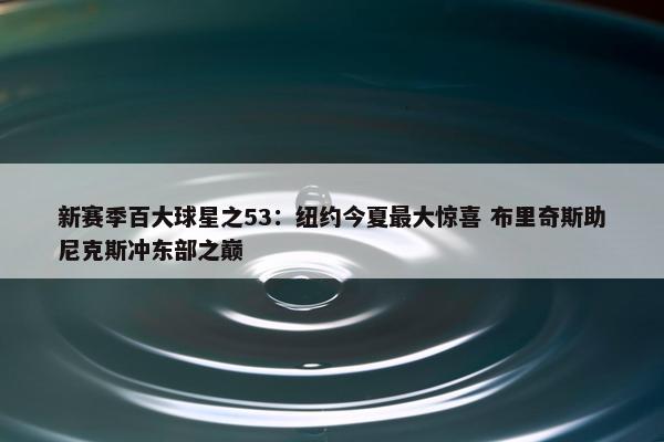 新赛季百大球星之53：纽约今夏最大惊喜 布里奇斯助尼克斯冲东部之巅