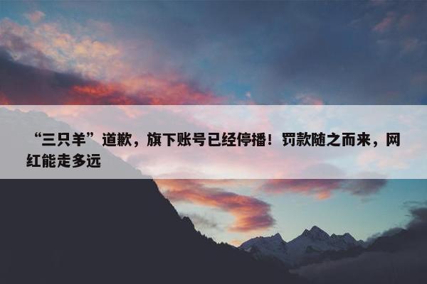 “三只羊”道歉，旗下账号已经停播！罚款随之而来，网红能走多远