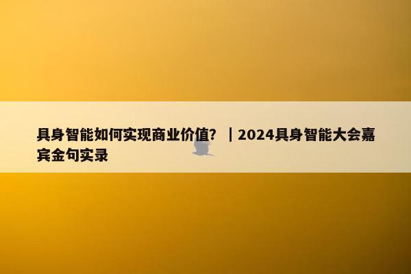 具身智能如何实现商业价值？｜2024具身智能大会嘉宾金句实录